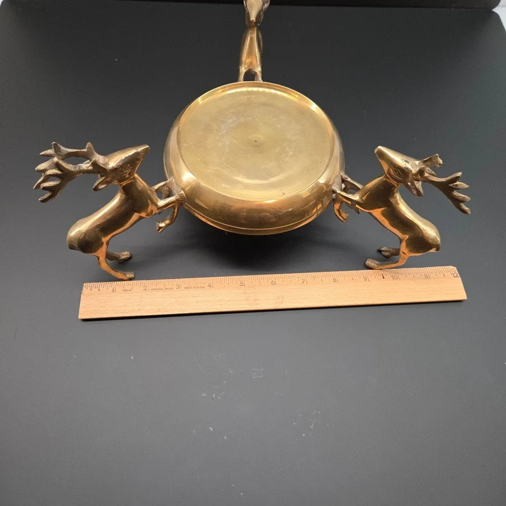 India Exotics Inc Vintage Solid Brass Reindeer Centerpiece Bowl Candle Holder‎